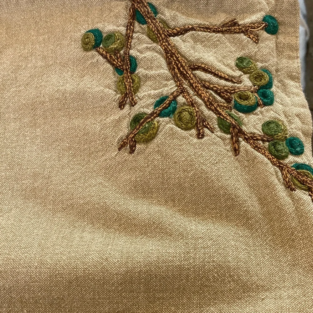 Crate& Barrel Set of 3 tan placemats Embroidered with Green brown cotton